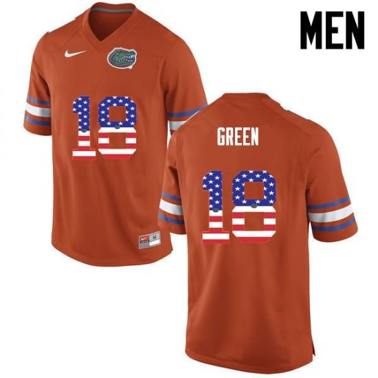 Men's Florida Gators #18 Daquon Green NCAA Nike Orange USA Flag Fashion Authentic Stitched College Football Jersey JCA3362CF